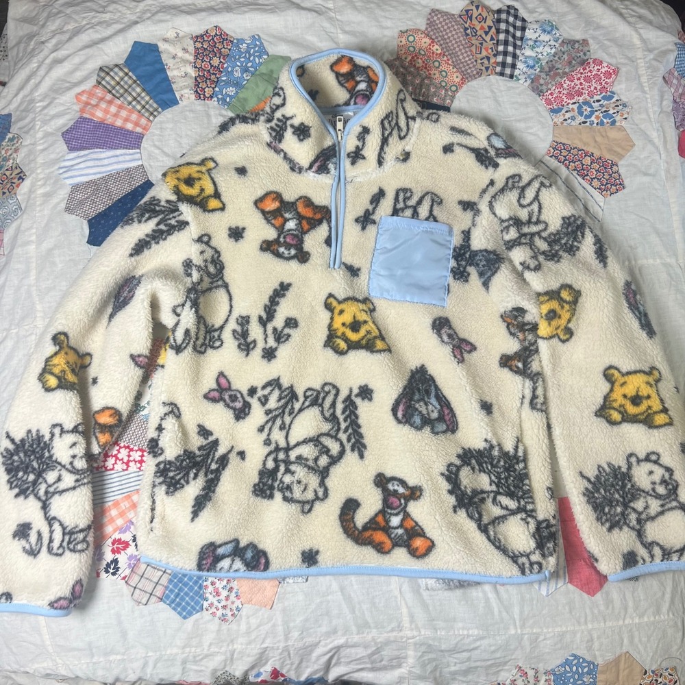 Disney Winnie the Pooh Fleece Quarter Zip Pullover Tan Blue XXS LS42401FS